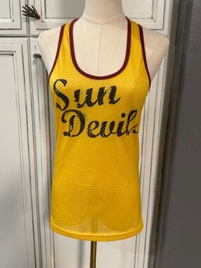 Vintage ASU Arizona State University Sun Devils mesh jersey top tank gold maroon